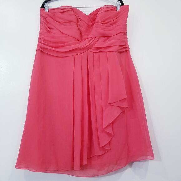 David's Bridal Pink Chiffon Strapless Dress Sweetheart Neckline - Picture 3 of 11